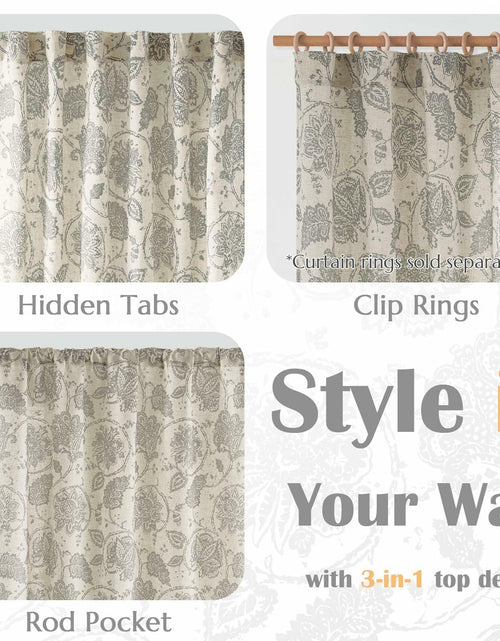 Load image into Gallery viewer, [Like_new] jinchan Linen Curtains Gray Floral Paisley 63in Length 2 Panels
