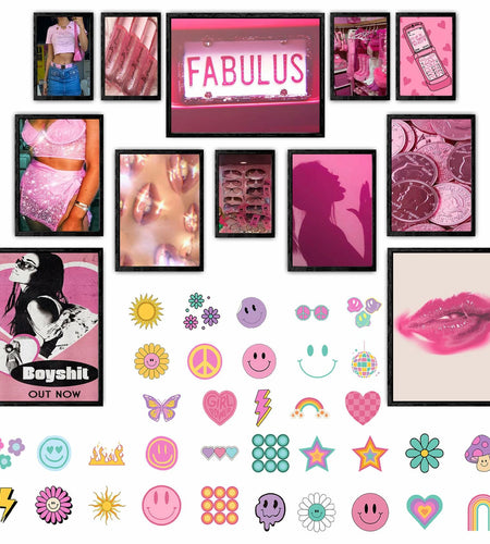 Lucky Numen Y2K Pink Posters 12PCS Teen Girls Bedroom Room Decor Unframed