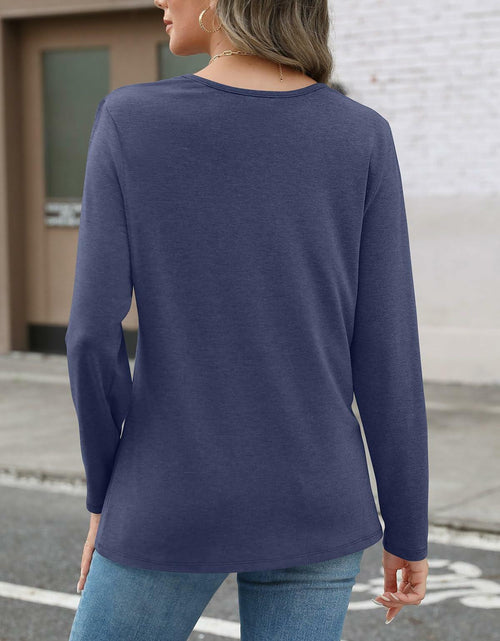 Load image into Gallery viewer, EasyGala Womens Pleated Long Sleeve Casual Top Navy Size M

