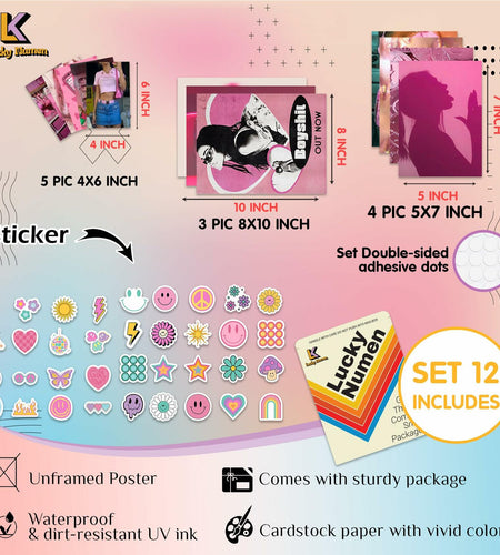 Lucky Numen Y2K Pink Posters 12PCS Teen Girls Bedroom Room Decor Unframed