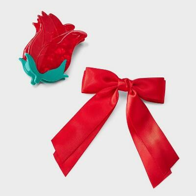 Load image into Gallery viewer, A New Day™ Acrylic Rose Hair Claw Clip Bow Set 2pc Red Valentine's Day
