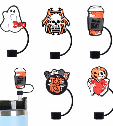 5Pcs Halloween Silicone Skull Ghost Straw Caps for Stanley 30&40oz Tumbler