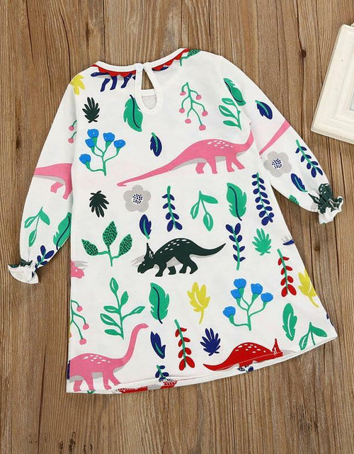 Load image into Gallery viewer, Dorhaeris Girls Cotton Long Sleeve Dinosaur A-line Crewneck Dress Size 2T

