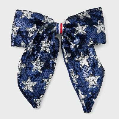 Load image into Gallery viewer, Cat &amp; Jack Girls Americana Sequin Star Hair Bow Barrette Blue

