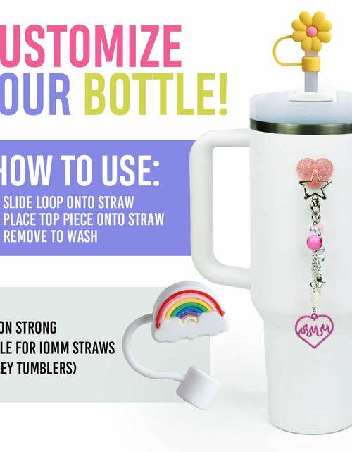 Load image into Gallery viewer, CharCharms Straw Toppers for 10mm 30oz 40oz Stanley Cup Tumbler Flower
