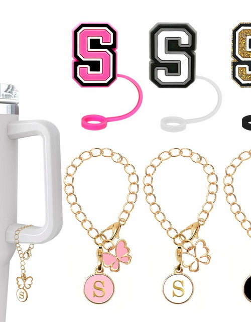 Load image into Gallery viewer, Nuozme Straw Cover Caps 6pcs w/ Initial Butterfly Charms for Stanley 30/40oz

