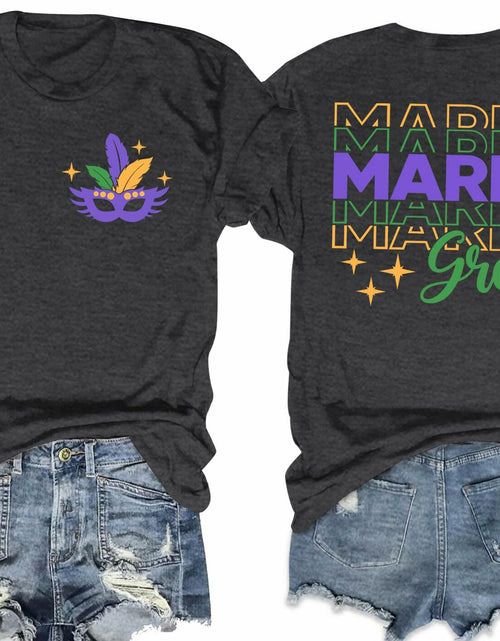 Load image into Gallery viewer, Mardi Gras Shirts Women Short Sleeve Casual T-Shirt Mask Carnival Size XL
