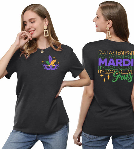 Mardi Gras Shirts Women Short Sleeve Casual T-Shirt Mask Carnival Size XL