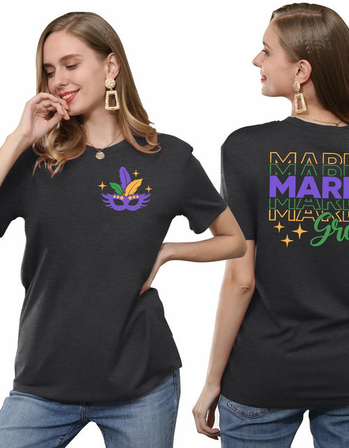 Load image into Gallery viewer, Mardi Gras Shirts Women Short Sleeve Casual T-Shirt Mask Carnival Size XL
