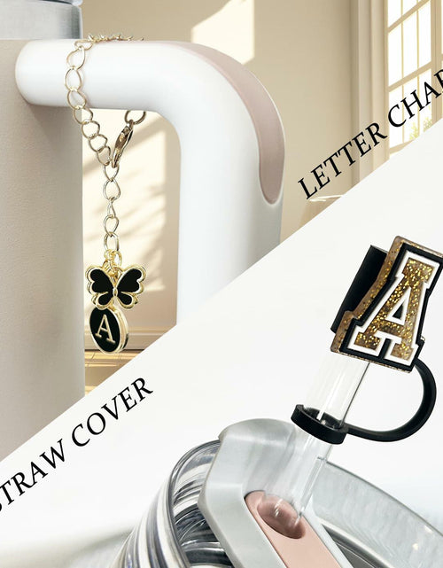 Load image into Gallery viewer, Nuozme Straw Cover Caps 6pcs w/ Initial Butterfly Charms for Stanley 30/40oz
