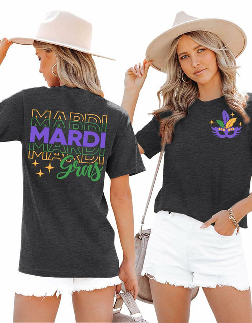Load image into Gallery viewer, Mardi Gras Shirts Women Short Sleeve Casual T-Shirt Mask Carnival Size XL
