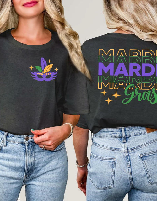 Load image into Gallery viewer, Mardi Gras Shirts Women Short Sleeve Casual T-Shirt Mask Carnival Size XL
