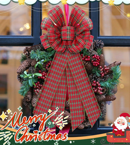 Yinkin 4 Pcs 15x44in Buffalo Plaid Christmas Wreath Bows Red Black