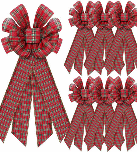 Yinkin 4 Pcs 15x44in Buffalo Plaid Christmas Wreath Bows Red Black