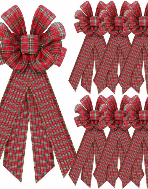 Load image into Gallery viewer, Yinkin 4 Pcs 15x44in Buffalo Plaid Christmas Wreath Bows Red Black
