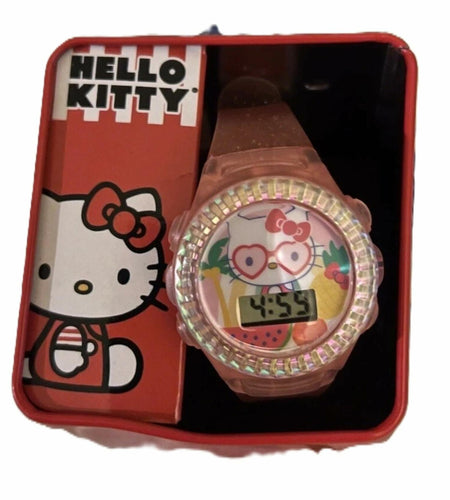 [Like_new] Sanrio Hello Kitty Kids LCD Watch Pink Glitter Strap Adjustable Fit 5.5-8"