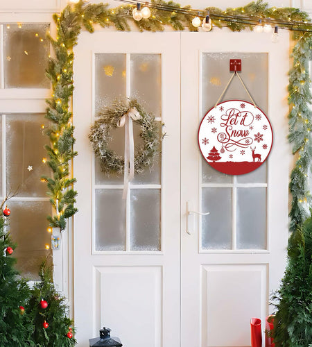 Absnfatu Let It Snow Christmas Wood Door Sign Hanging Decor