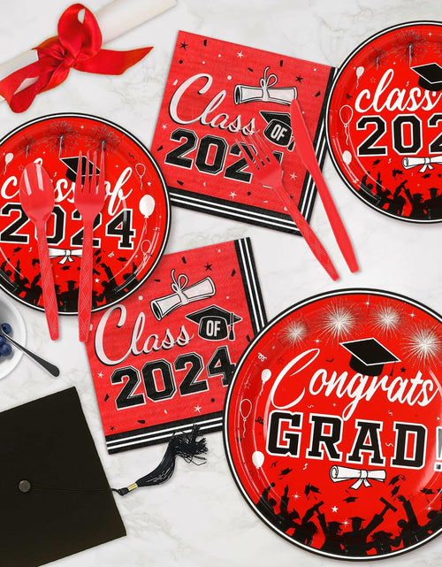 Load image into Gallery viewer, LELEMON Graduation Party Supplies Red Tableware Set Serves 25 Disposable
