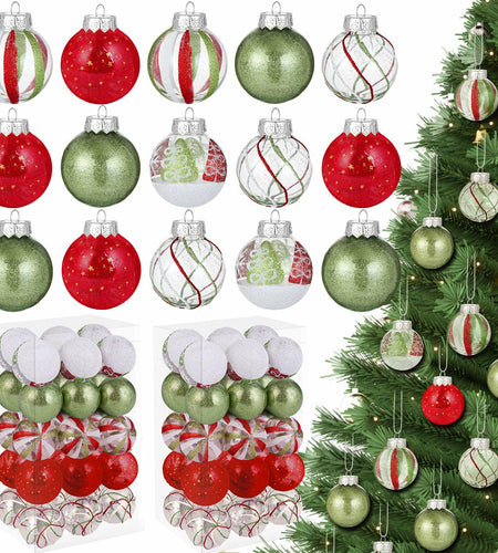 Realspring 60 Pc 2.4" Shatterproof Christmas Ornaments Red Green White