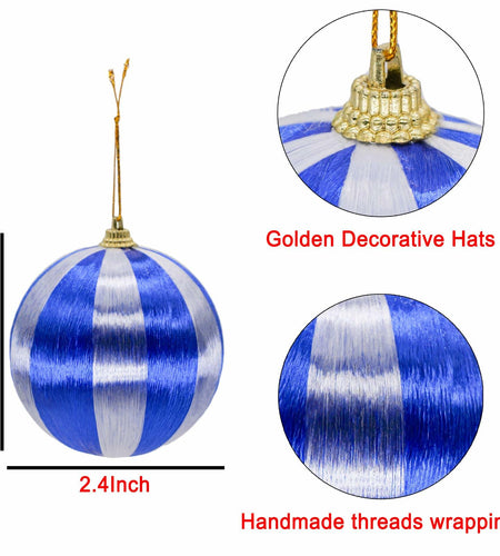 12 Pcs Christmas Thread Wrapped Balls Ornaments 2.4 Inch Holiday Decor