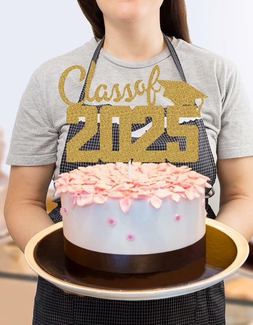 Load image into Gallery viewer, Class of 2025 Cake Topper Graduation Party Supplies Gold Glitter
