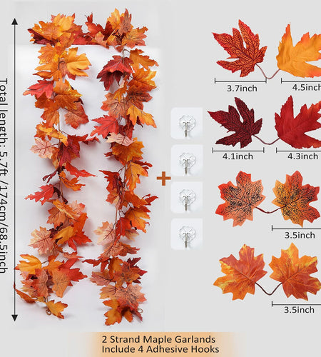 [Like New] RECUTMS 2Pcs Artificial Autumn Maple Leaves Garland 2.5FT Fall Decor