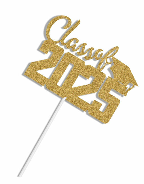 Load image into Gallery viewer, Class of 2025 Cake Topper Graduation Party Supplies Gold Glitter
