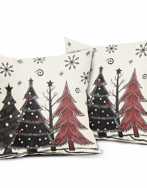 Load image into Gallery viewer, Christmas Pillow Covers Set of 2 18x18 Black Red Grey Xmas Tree Snowflakes
