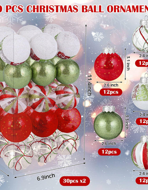 Load image into Gallery viewer, Realspring 60 Pc 2.4" Shatterproof Christmas Ornaments Red Green White
