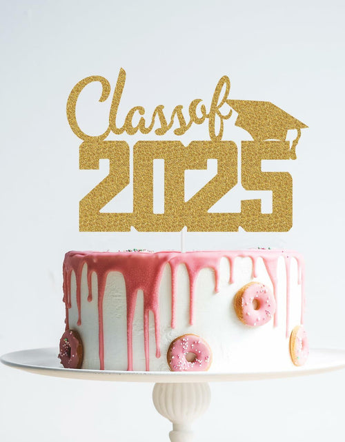 Load image into Gallery viewer, Class of 2025 Cake Topper Graduation Party Supplies Gold Glitter
