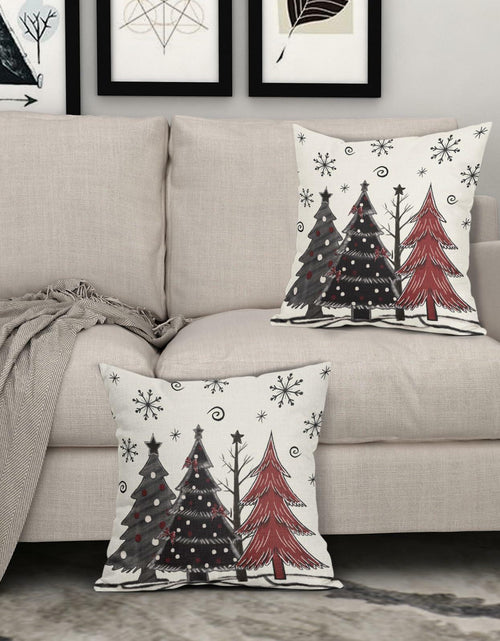Load image into Gallery viewer, Christmas Pillow Covers Set of 2 18x18 Black Red Grey Xmas Tree Snowflakes
