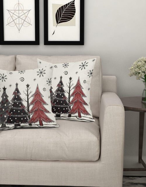 Load image into Gallery viewer, Christmas Pillow Covers Set of 2 18x18 Black Red Grey Xmas Tree Snowflakes
