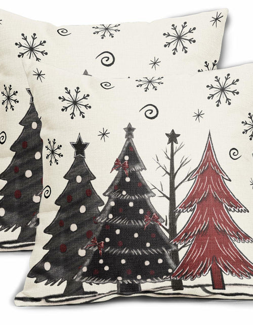 Load image into Gallery viewer, Christmas Pillow Covers Set of 2 18x18 Black Red Grey Xmas Tree Snowflakes
