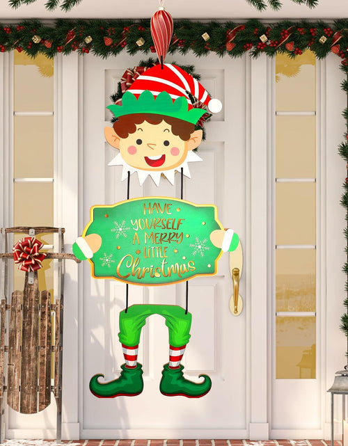 Load image into Gallery viewer, Elf Boys Hanging Sign with Lights Wooden Christmas Decor Indoor Outdoor
