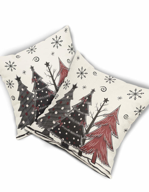 Load image into Gallery viewer, Christmas Pillow Covers Set of 2 18x18 Black Red Grey Xmas Tree Snowflakes

