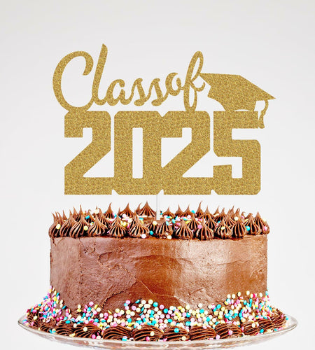 Class of 2025 Cake Topper Graduation Party Supplies Gold Glitter