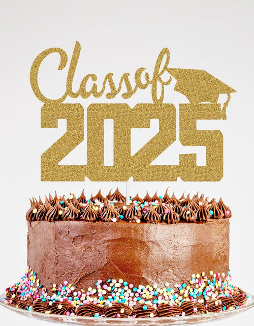 Load image into Gallery viewer, Class of 2025 Cake Topper Graduation Party Supplies Gold Glitter
