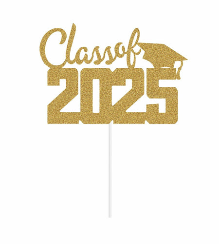 Class of 2025 Cake Topper Graduation Party Supplies Gold Glitter