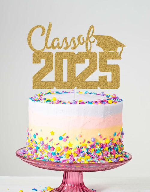 Load image into Gallery viewer, Class of 2025 Cake Topper Graduation Party Supplies Gold Glitter
