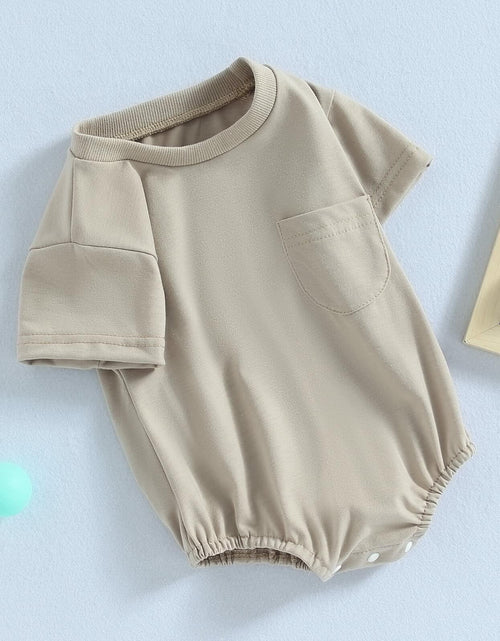 Load image into Gallery viewer, Baby Bubble Romper Solid Color Short Sleeve Bodysuit Khaki Size 0-3M
