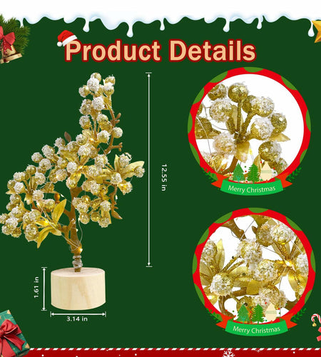 COTOSEY 12" Mini Christmas Red Berries Tree with Light Red Xmas Decor
