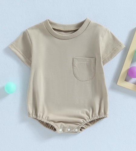 Baby Bubble Romper Solid Color Short Sleeve Bodysuit Khaki Size 0-3M