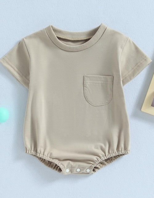 Load image into Gallery viewer, Baby Bubble Romper Solid Color Short Sleeve Bodysuit Khaki Size 0-3M
