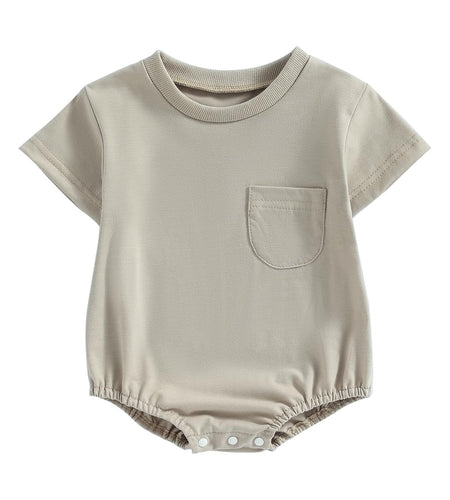 Baby Bubble Romper Solid Color Short Sleeve Bodysuit Khaki Size 0-3M