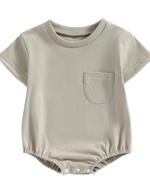 Load image into Gallery viewer, Baby Bubble Romper Solid Color Short Sleeve Bodysuit Khaki Size 0-3M
