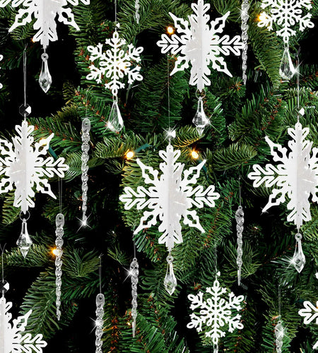 24 Pcs Snowflake Drop Ornaments Clear Decorative Hanging for Christmas Tree