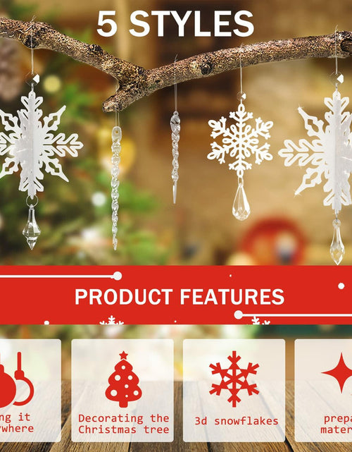 Load image into Gallery viewer, 24 Pcs Snowflake Drop Ornaments Clear Decorative Hanging for Christmas Tree
