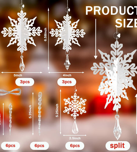 24 Pcs Snowflake Drop Ornaments Clear Decorative Hanging for Christmas Tree