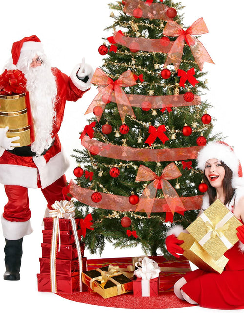 Load image into Gallery viewer, Suilung 22 Pcs Christmas Tree Skirt 46" Red Sequins Ribbon &amp; 20 Ornaments Set
