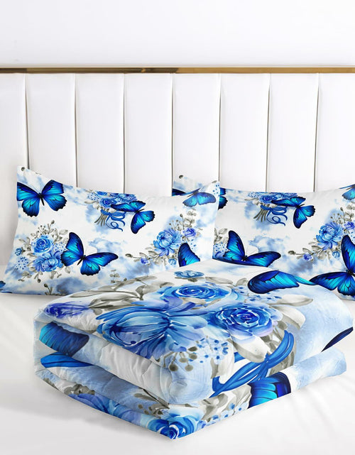 Load image into Gallery viewer, AILONEN Blue Butterfly Tie Dye Floral Comforter Set Twin 3-Piece
